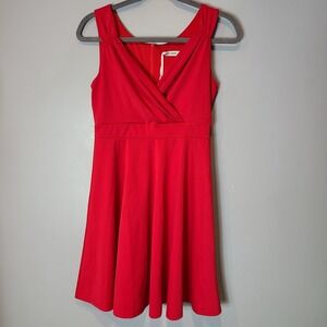 Red Fit Flare Dress Womens Sz Large Pin Up Style Retro Wedding Guest Resort New